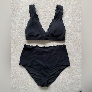 Aerie Scalloped High Waist Bikini - Black - Size Medium